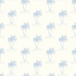 Palms Trees tropical island fog blue on natural cream by Jac Slade