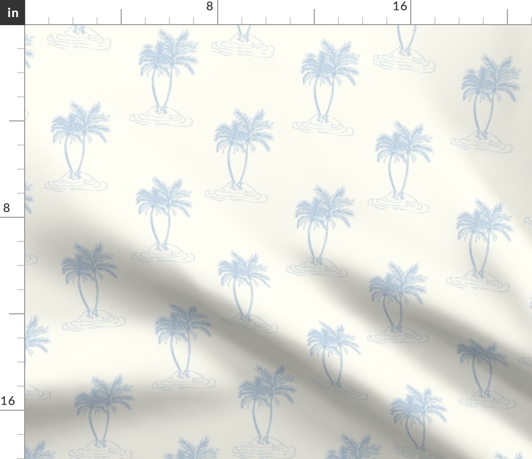 Palms Trees tropical island fog blue on natural cream by Jac Slade