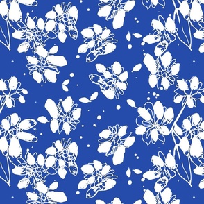 Vintage Garden - White Lace On Bright Blue.