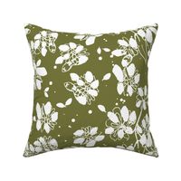 Vintage Garden - Lace - White On Moss Green.