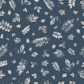 Stamped Murraya Leaves - Navy Blue and off White