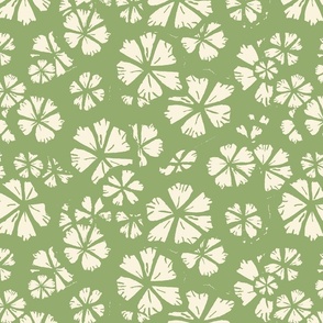 Vintage Garden - Floral Block - Green and Cream.