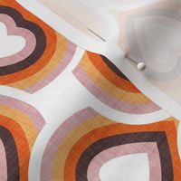 Small scale // Groovy rainbow hearts // white blush pink jon brown and orange hearts