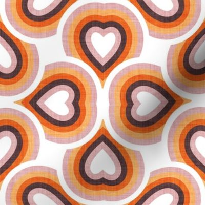 Small scale // Groovy rainbow hearts // white blush pink jon brown and orange hearts