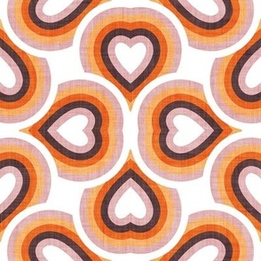 Small scale // Groovy rainbow hearts // white blush pink jon brown and orange hearts