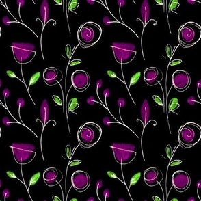 Black and Pink Folk Art Abstract Flower Pattern