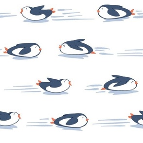 MEDIUM - Sliding Blue penguins on white