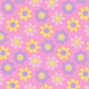 70s Pretty Floral - Retro Flowers on Pink