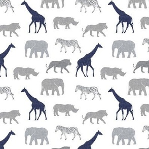 (med scale) Safari animals - elephant, giraffe, rhino, zebra (navy & grey) C22