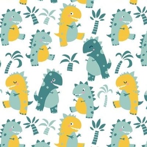 Cute Kids Dinosaurs khaki Green and Mustard yellow