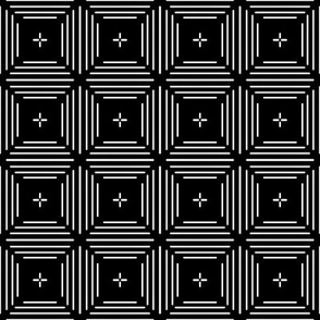 Tiled lined square with cross Black and White High Contrast print on black