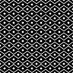 Rhombus in chevron stripe Black and White High Contrast print on black