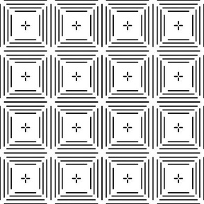 Tiled lined square with cross Black and White High Contrast print on white