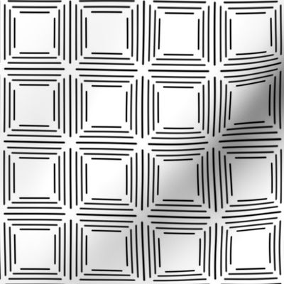 Tiled lined square Black and White High Contrast print on white