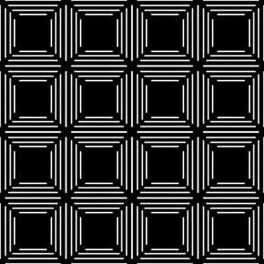 Tiled lined square Black and White High Contrast print on black