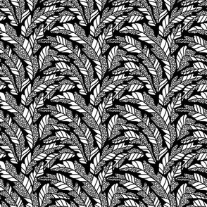 Jungle leaves Black and White High Contrast print on black