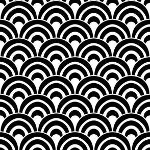 Scallop pattern Black and White High Contrast print on white