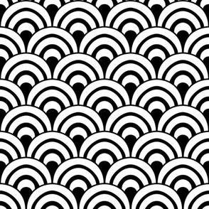 Scallop pattern Black and White High Contrast print on black