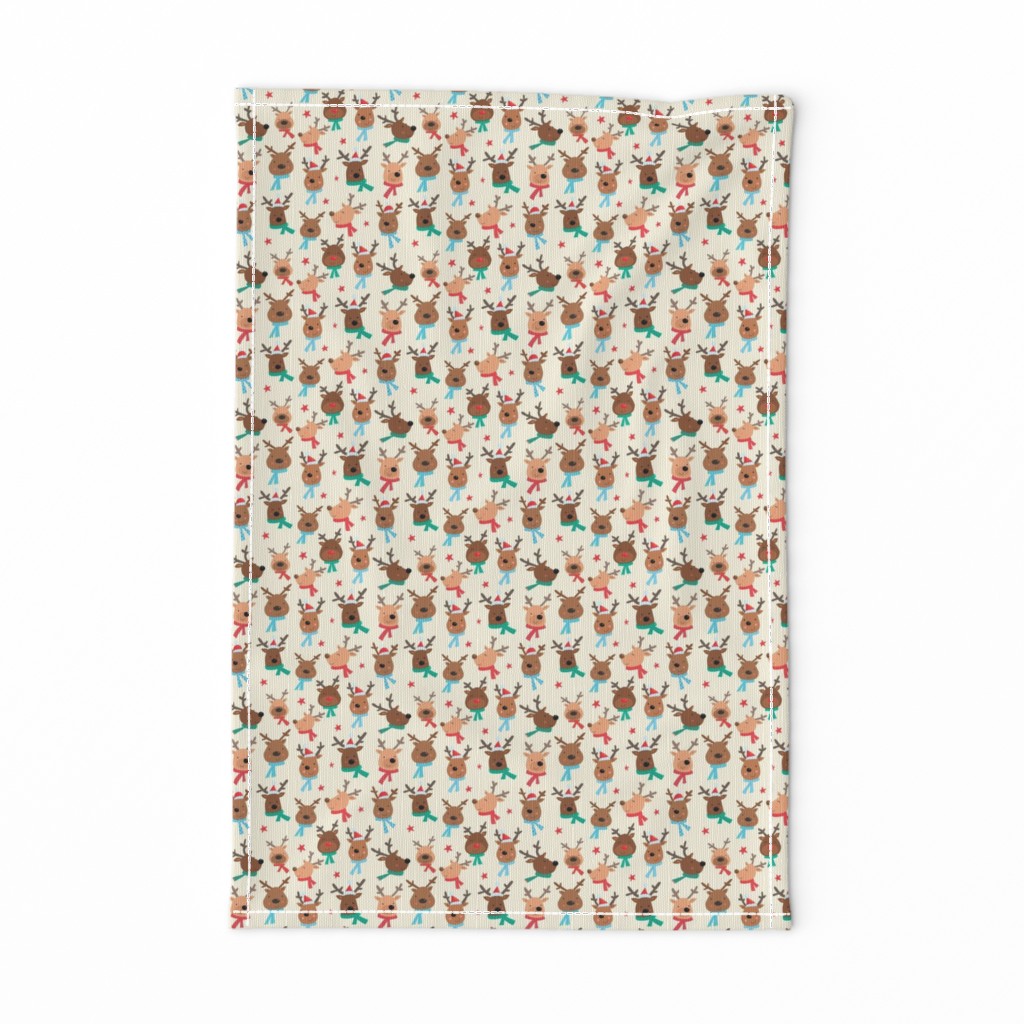 Christmas Holiday Reindeer Faces on Soft Cream Background