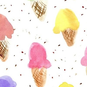 Larger scale sweet summer dreams - watercolor ice cream cones - colorful icecreams a875-1