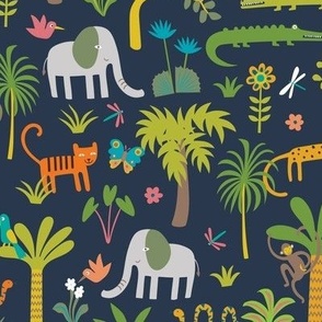 Joyful Jungle - Multi on Navy by Cecca Designs - medium scale