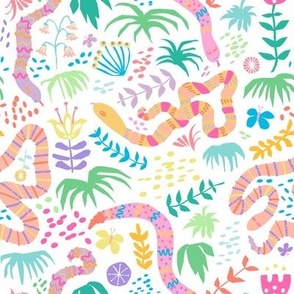 Happy Jungle Snakes in Cream - Mable Tan X Spoonflower: Hissterical Snakes Design Challenge