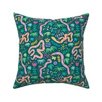 Happy Jungle Snakes in Green - Mable Tan X Spoonflower: Hissterical Snakes Design Challenge