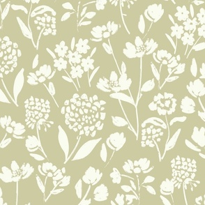 Sage green creamy white floral, cottage core, farmhouse floral ©Terri Conrad Designs