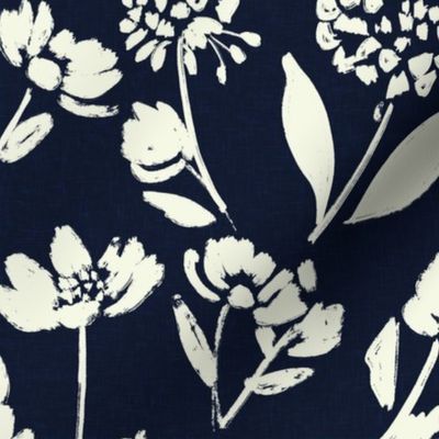 Classic blue creamy white floral, cottage core floral, farmhouse floral ©Terri Conrad Designs