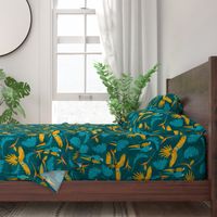 Tropical yellow-breasted Macaw, Parrot teal mustard 24 inch wallpaper parr