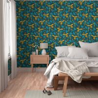 Tropical yellow-breasted Macaw, Parrot teal mustard 24 inch wallpaper parr