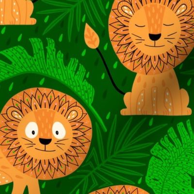 lion jungle green orange (folkart style) 12inch