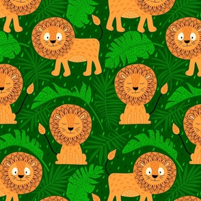 lion jungle green orange (folkart style) 12inch