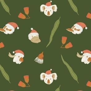 Australian Animals in Santa Hats / Dark Green / 6in