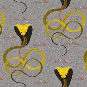 golden yellow cobras and pyramids on textured brown-grey background