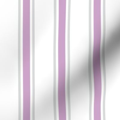 Chrome and Lilac Ticking Stripe on White