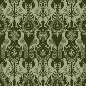 peacocks and dragons, dark olive green