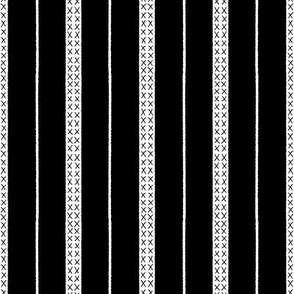 Classic Stripes with crosses Black and White High Contrast print on black small