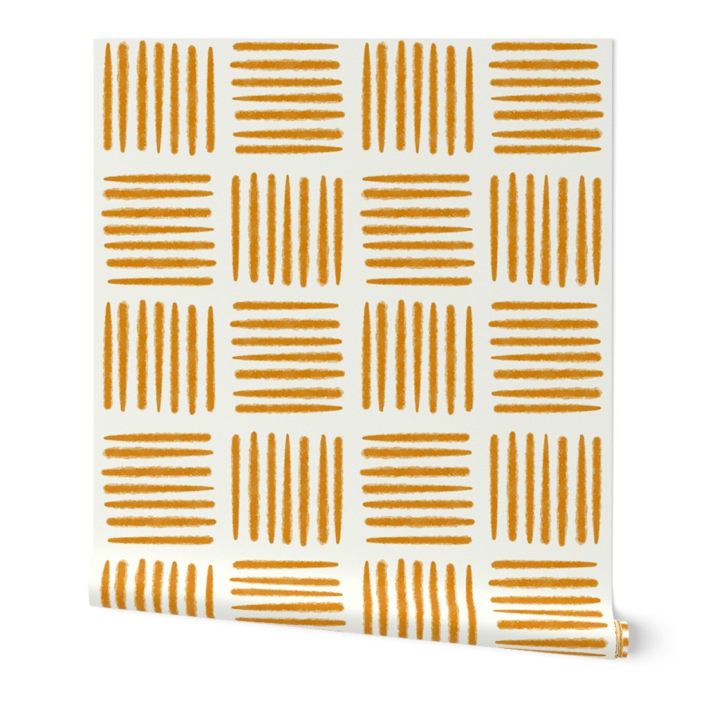 Basket Weave Stripes Check Geometric-golden orange