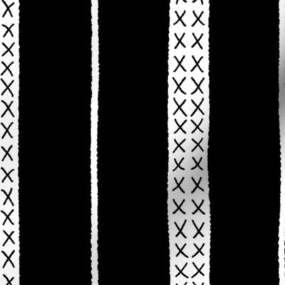 Classic Stripes with crosses Black and White High Contrast print on black Large