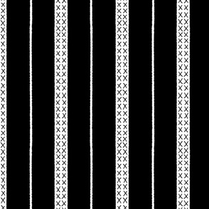 Classic Stripes with crosses Black and White High Contrast print on black Large