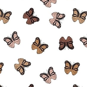 The Boho Butterfly - Summer garden chocolate seventies palette vintage brown blush black outline on white