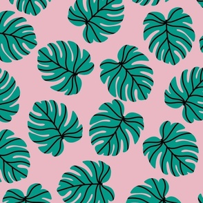 Joyful Jungle Collection - Monstera Leaves - pink
