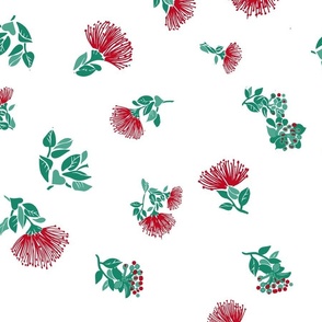 Jumbo-Li'i Red Lehua coordinate floral-red on white