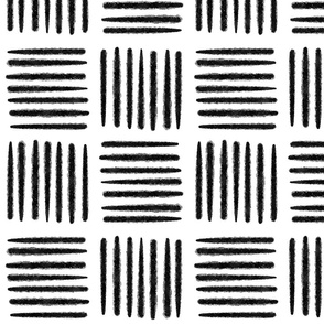 Basket weave Stripes Check Black and White High Contrast print on white medium