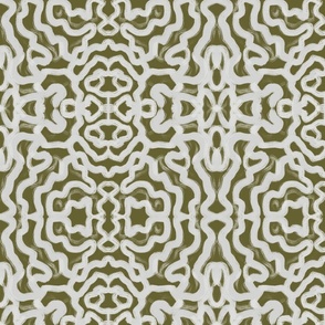 Abstract Brain Coral Pattern Gray on Olive Green