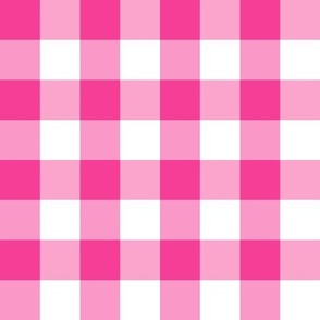 Gingham Check  (1" squares) - Rose Pink and White
