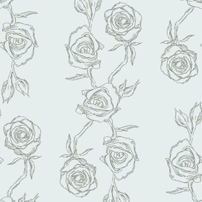 Hand-drawn Roses for Wallpaper & Fabric in Blue & Green