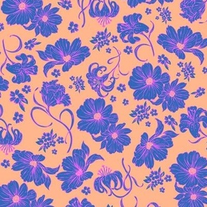 Cosmo and Lily Florals _Peach Blue
