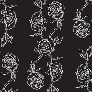 Hand-drawn Roses for Wallpaper & Fabric in Black & White
